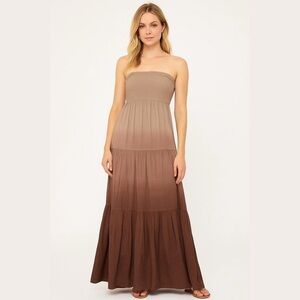 Mossimo Size Small Shades of Brown Ombre Long Maxi Dress Skirt Removable Straps